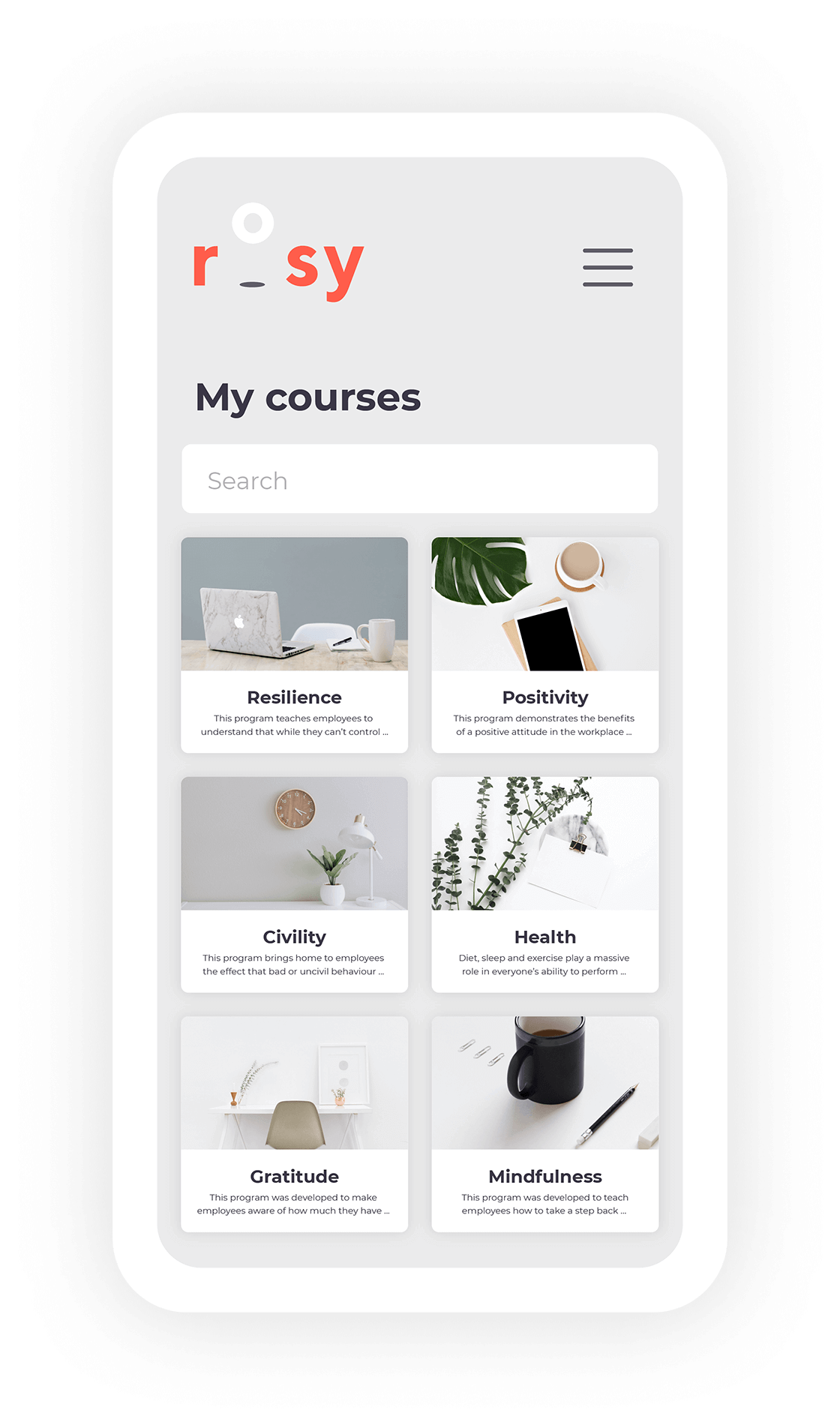 Preview screen of the courses dashboard